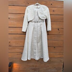 Elegant Brocade Party Dress with  Fur Jacket-Girls Size 14